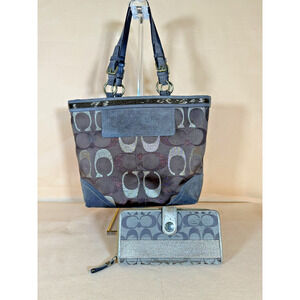 Coach Signature Sparkle Suede Canvas Bead Detail Bag & Vintage Signature Wallet